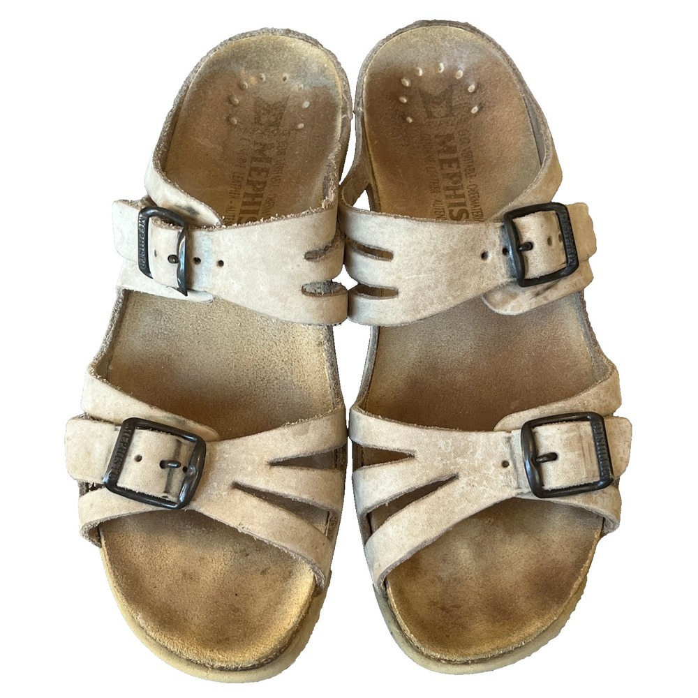 Mephisto Hannel Sandals Beige Leather Cork Footbed Womens 7 UK 5 EU 38